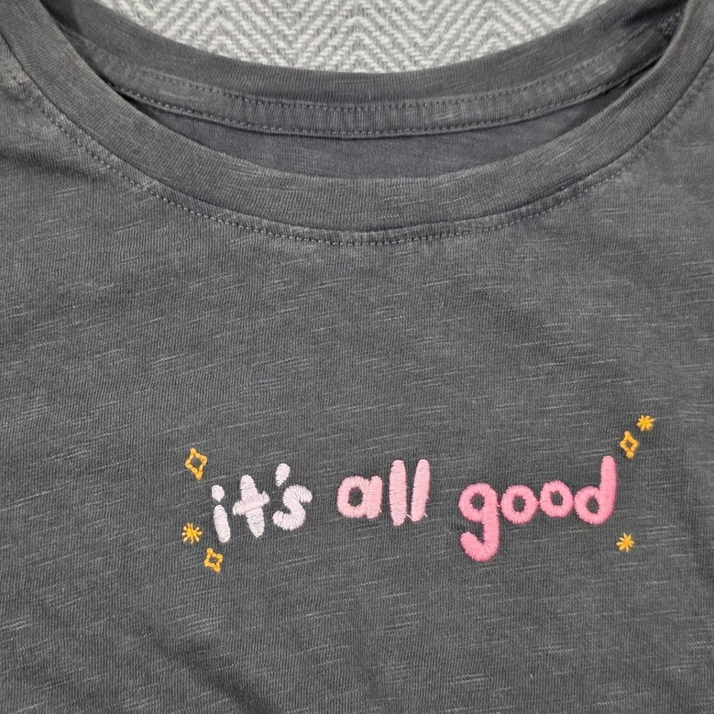 Cat & Jack Girls Gray Its All Good Embroidered Front Knot Graphic Tee L 10/12 - Picture 4 of 7